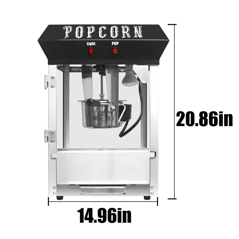 Kaitu Premium Bar-Style 6-Ounce Popcorn Machine Maker Black Sak84170 Saksby - Front Dimensions