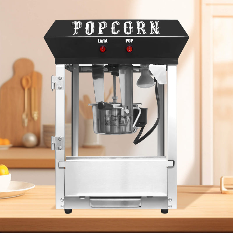 Kaitu Premium Bar-Style 6-Ounce Popcorn Machine Maker Black Sak84170 Saksby - Lifestyle Front View on Countertop