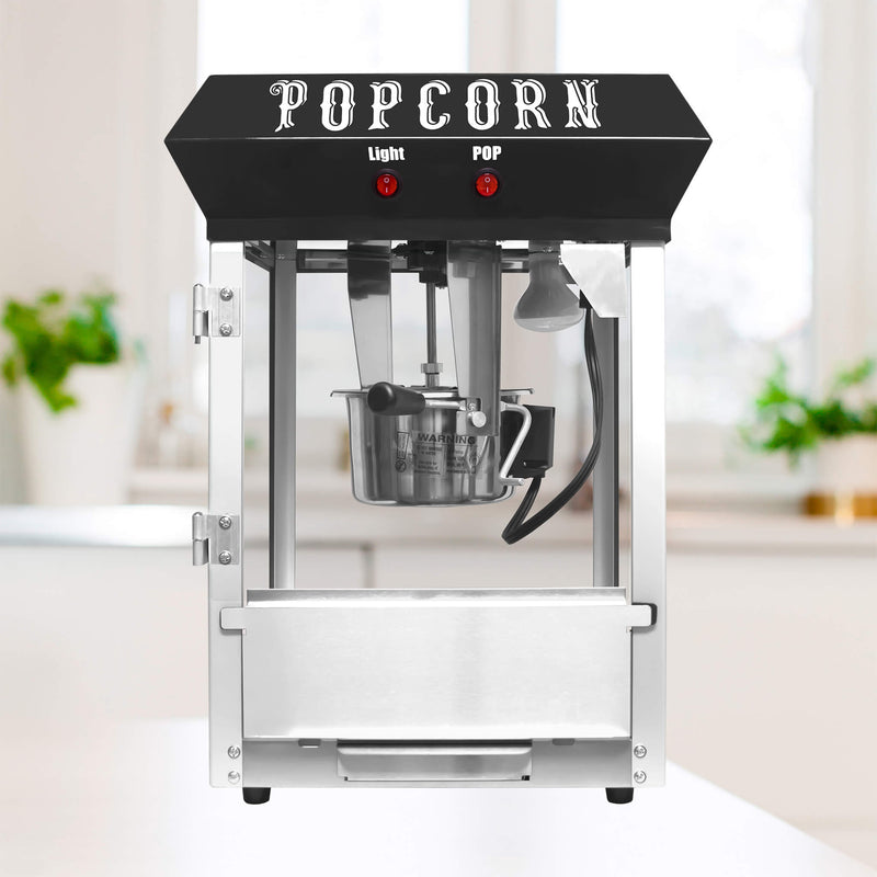 Kaitu Premium Bar-Style 6-Ounce Popcorn Machine Maker Black Sak84170 Saksby - Lifestyle Front View on Kitchen Island