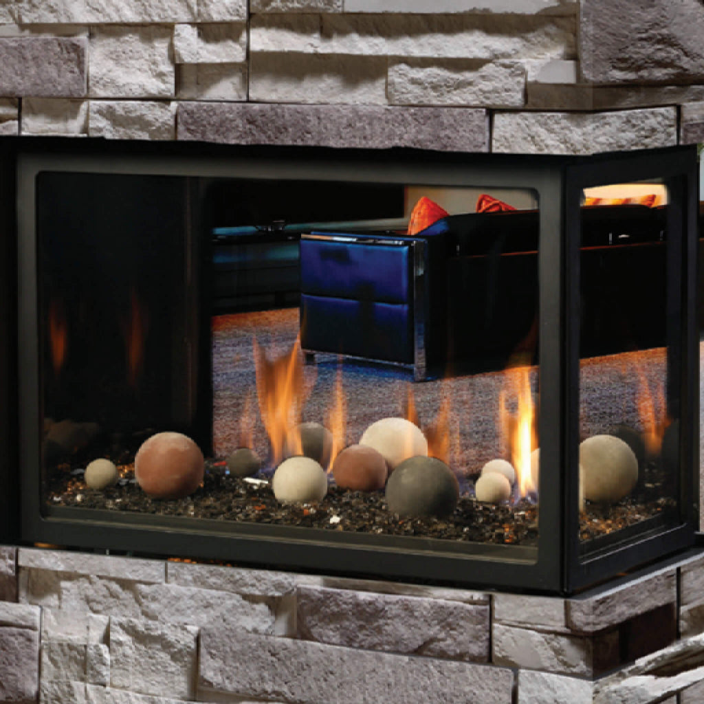 Kingsman Atrium 42"  Clean View Peninsula Direct Vent Gas Fireplace SAKSBY - Cannon Balls View