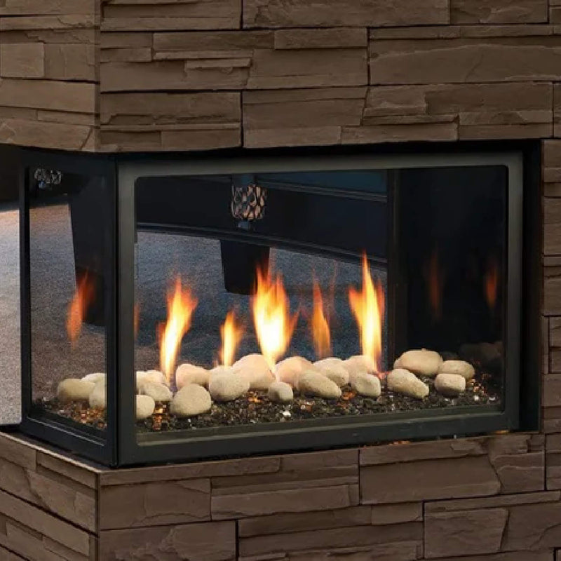 Kingsman Atrium 42"  Clean View Peninsula Direct Vent Gas Fireplace SAKSBY - White Stone View