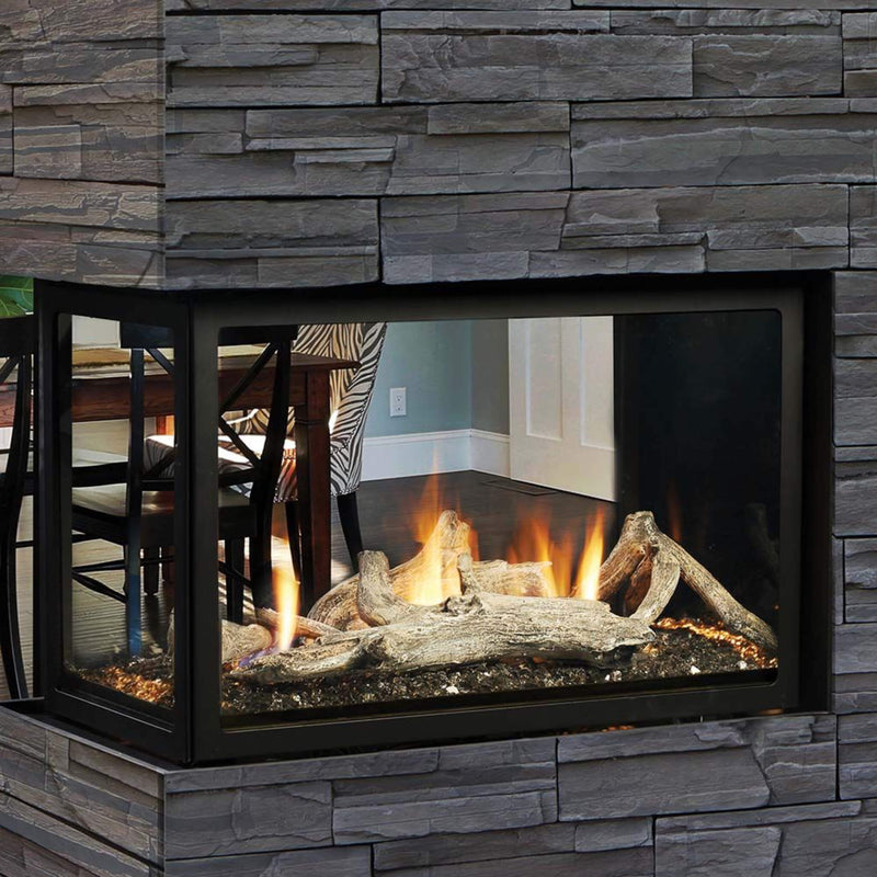 Kingsman Atrium 42"  Clean View Peninsula Direct Vent Gas Fireplace SAKSBY - White Log View