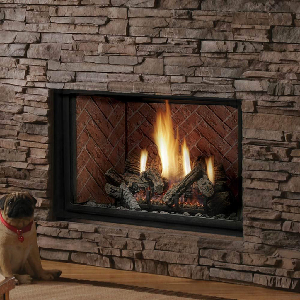 Kingsman Solace 36" Zero Clearance 28K BTU Direct Vent Gas Fireplace SAKSBY - Front Left View With Pets