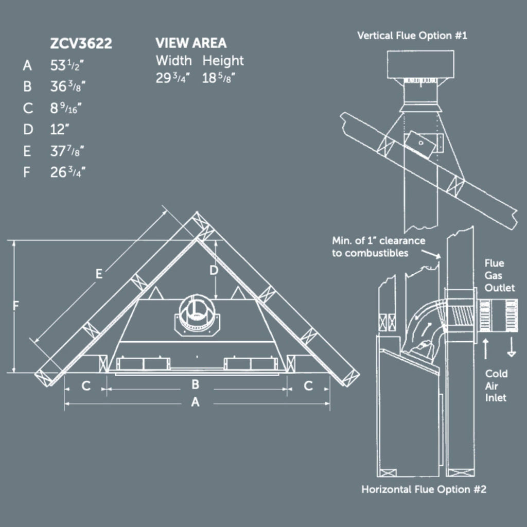 Kingsman ZCV 36" Zero Clearance Clean View Direct Vent Gas Fireplace (SAK85793) SAKSBY - Dimensions View