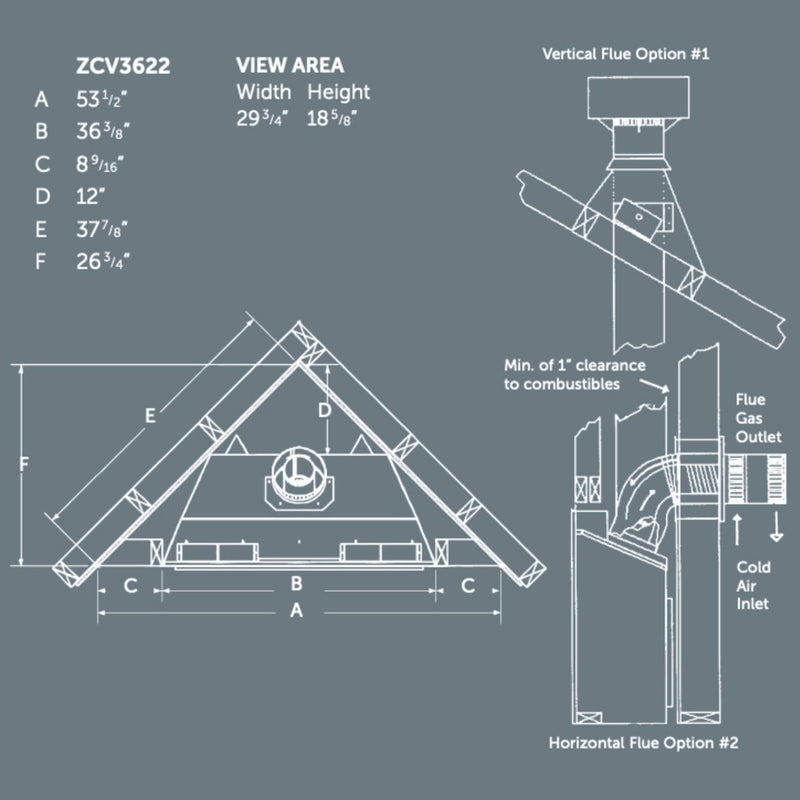 Kingsman ZCV 36" Zero Clearance Clean View Direct Vent Gas Fireplace (SAK85793) SAKSBY - Dimensions View