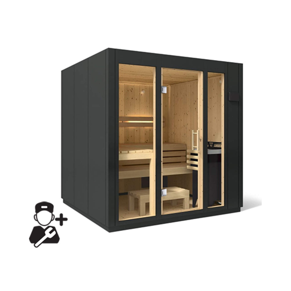 Kohler C1 Indoor Sauna Kit Graphite Gray Freestanding Alcove Design Up to 5 Persons (SAK93182) - Saksby Wholesale -5 Capacity, Full Floor, With Installation
