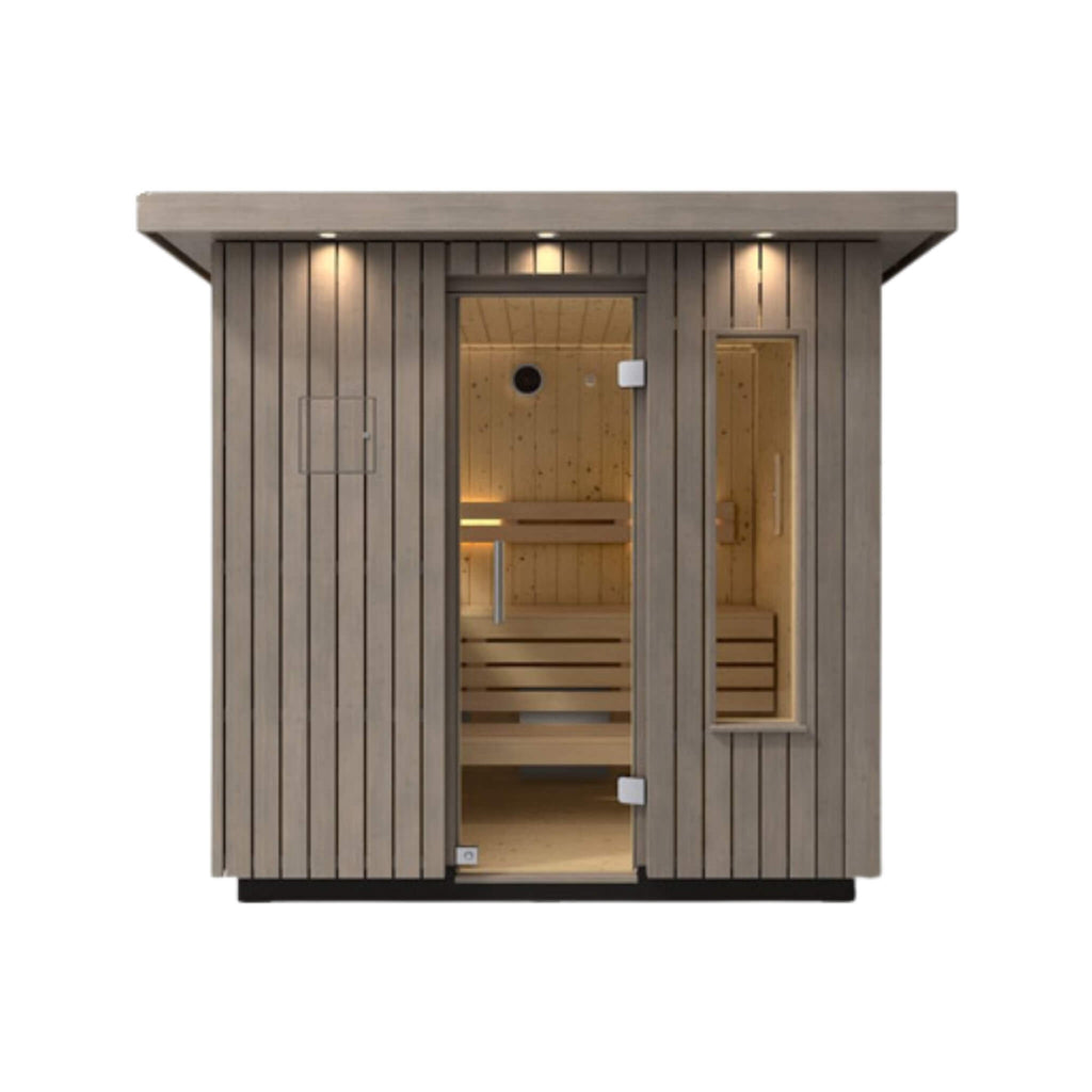 Kohler C2 Outdoor Sauna Weathered Grey Spruce Outdoor Sauna Kit 3 to 6 Person (SAK39184) - Saksby Wholesale - Front View