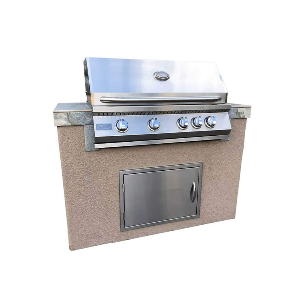 Kokomo 4 Feet Panama 4 Burner Built In BBQ Island Outdoor Kitchen SAK76103 - Front View On White Background