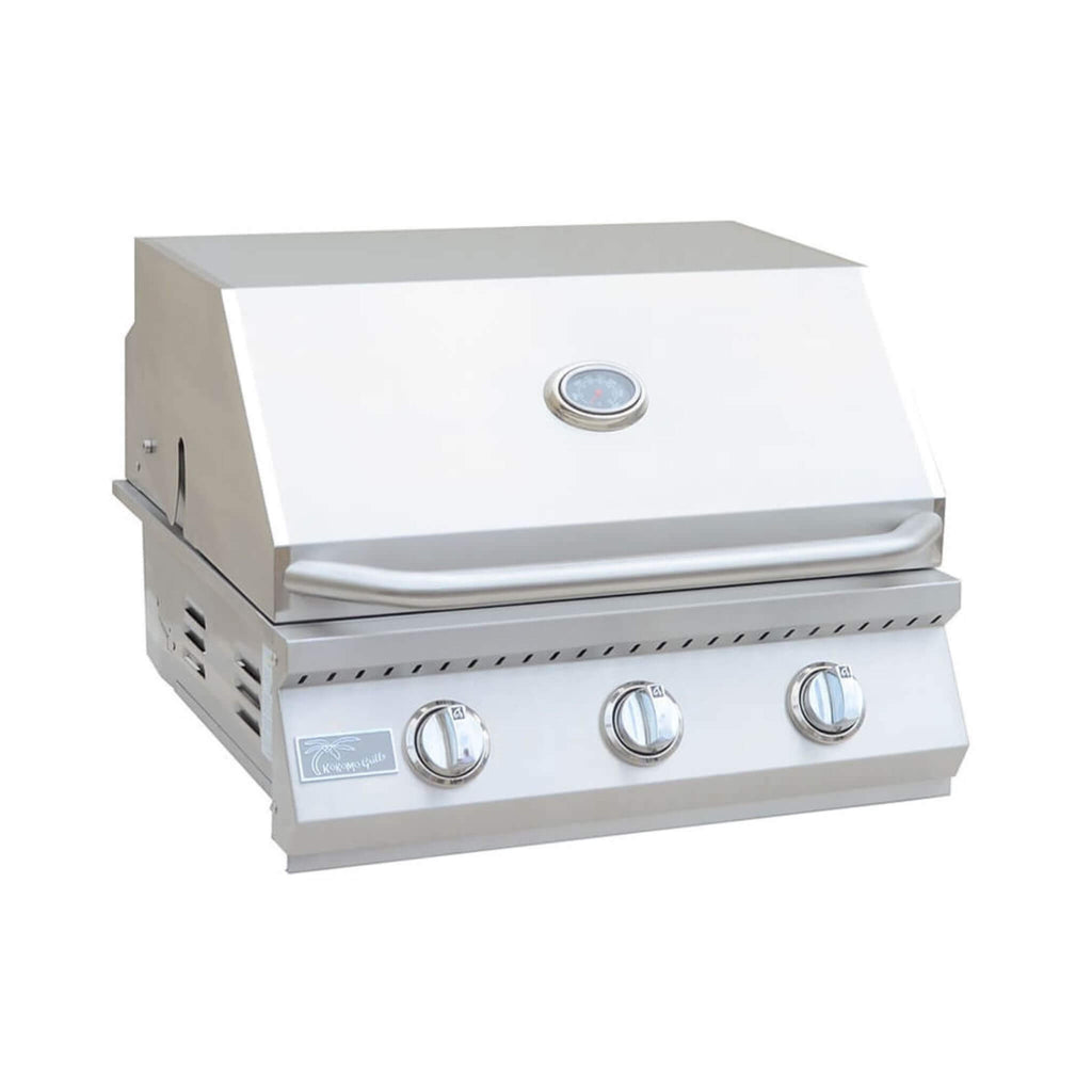KoKoMo Grills 26-Inch Premium 36K BTU LP/NG 3 Burner Built-In Stainless Steel Gas Grill (SAK82173) - Saksby Wholesale - Front Right View With Closed Lid