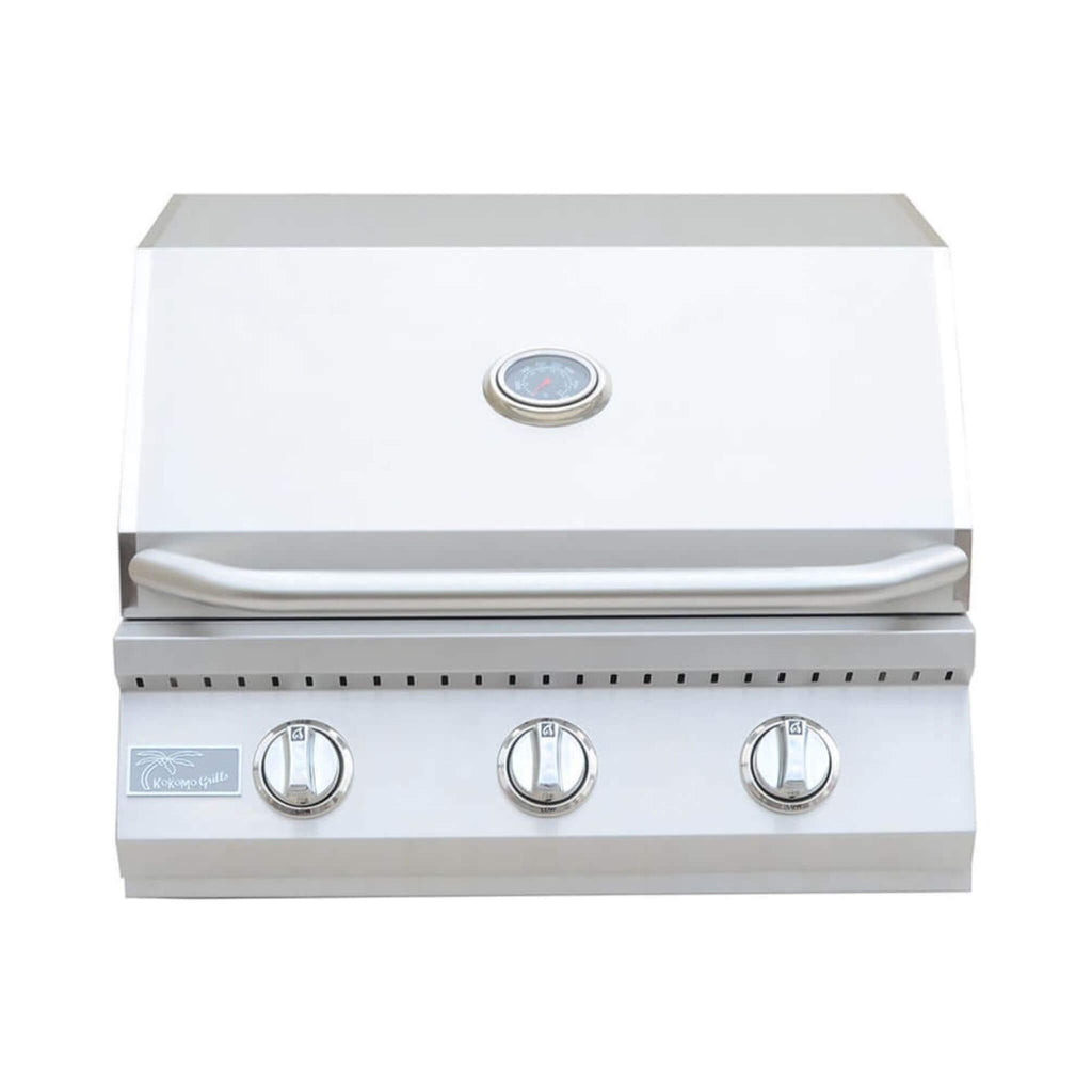 KoKoMo Grills 26-Inch Premium 36K BTU LP/NG 3 Burner Built-In Stainless Steel Gas Grill (SAK82173) - Saksby Wholesale - Front View With Closed Lid