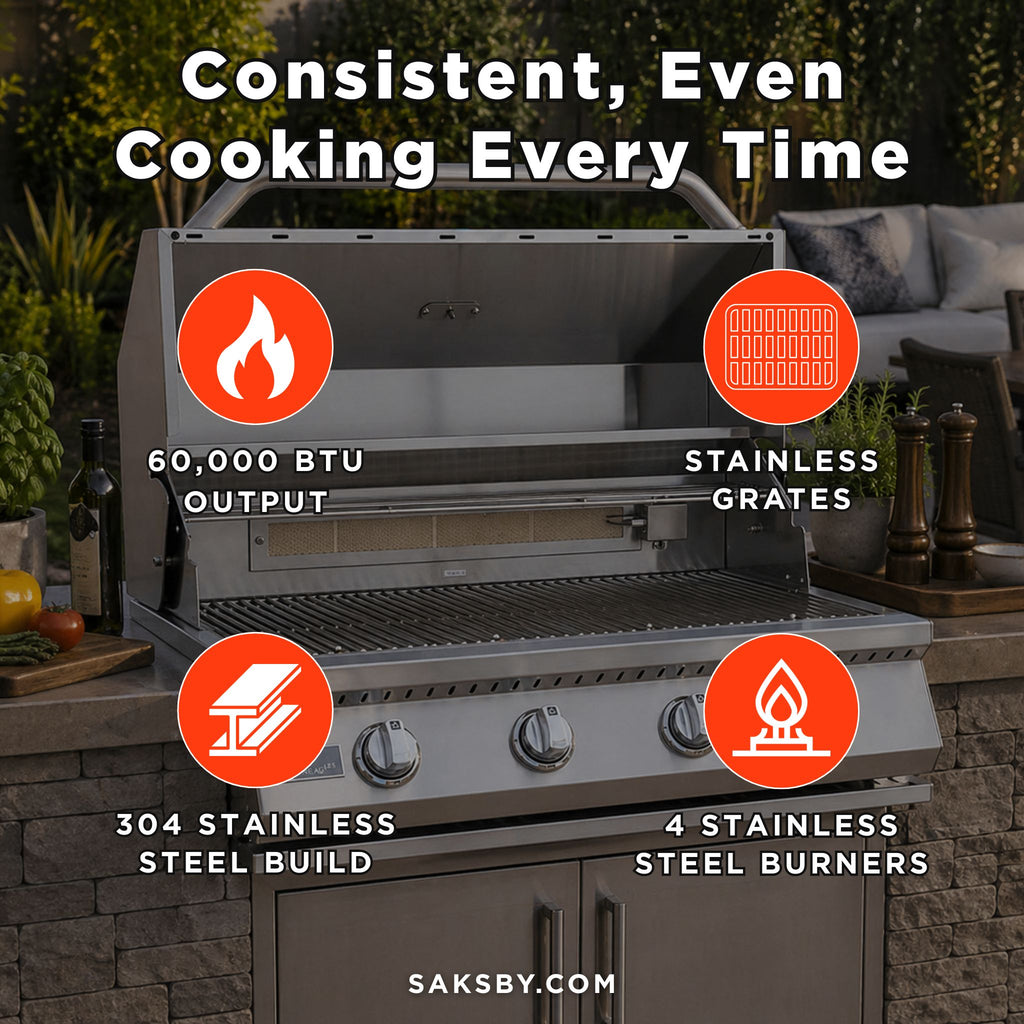 KoKoMo Grills 32-Inch Heavy Duty 60K BTU LP/NG 4 Burner Built-In Stainless Steel Gas Grill (SAK25317) - Saksby Wholesale - Features