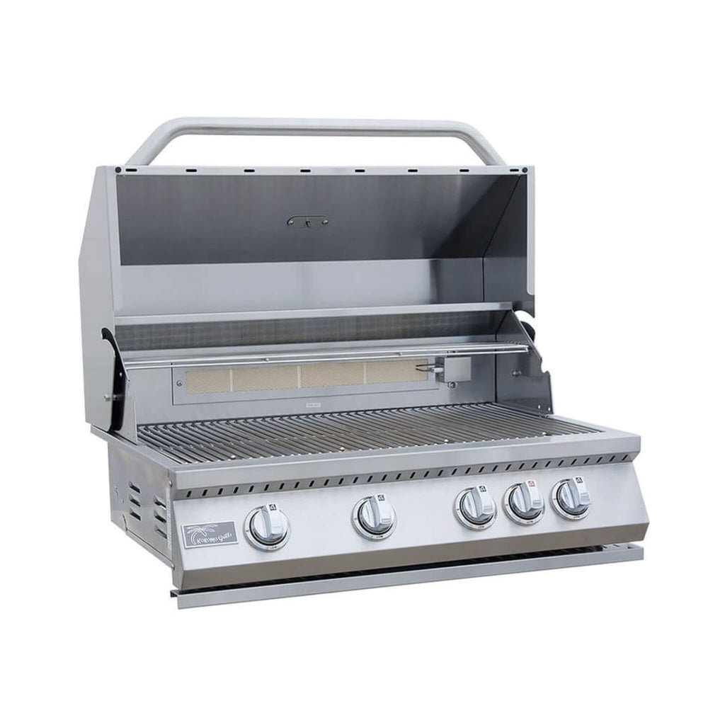 KoKoMo Grills 32-Inch Heavy Duty 60K BTU LP/NG 4 Burner Built-In Stainless Steel Gas Grill (SAK25317) - Saksby Wholesale - Front Right View With Open Lid