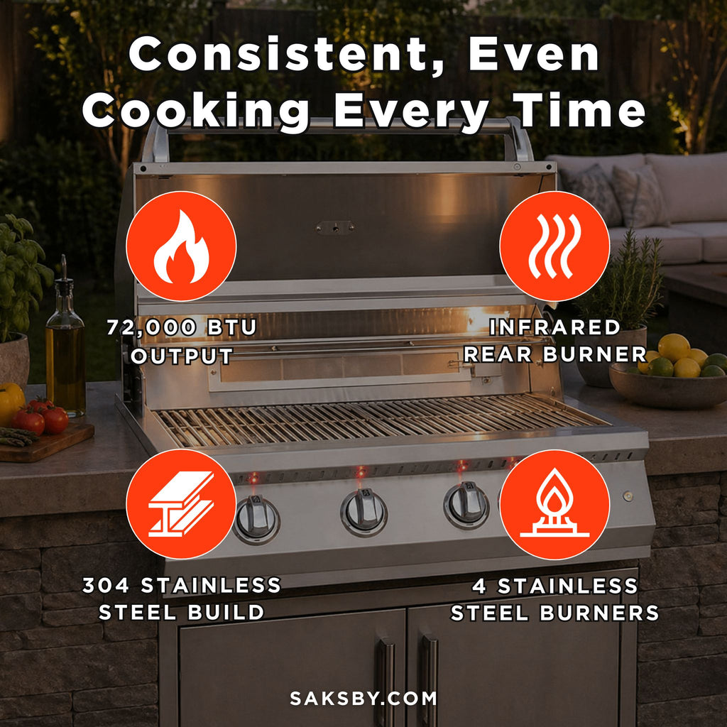 KoKoMo Grills 32-Inch Professional 72K BTU LP/NG 4 Burner Built-In Stainless Steel Gas Grill (SAK48170) - Saksby Wholesale - Features
