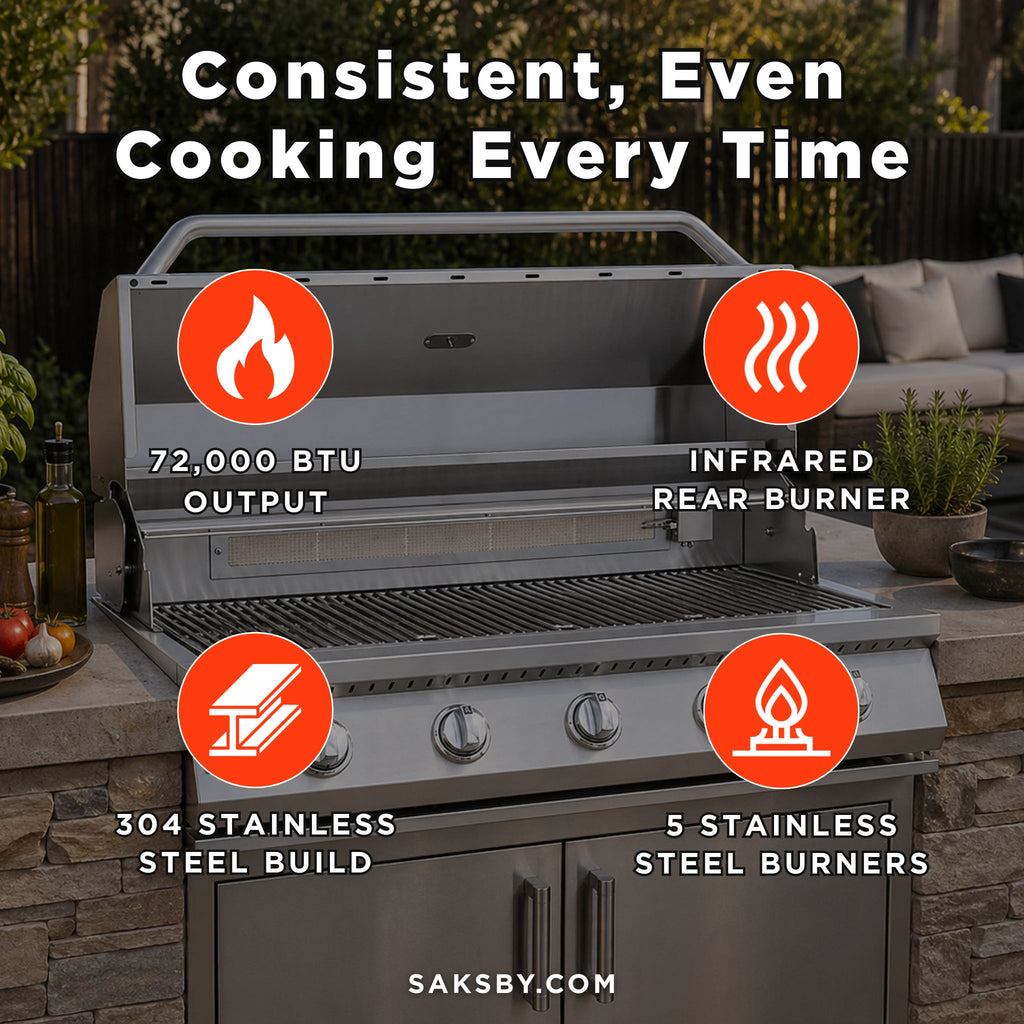 KoKoMo Grills 40-Inch Heavy-Duty 72K BTU LP/NG 5 Burner Built-In Stainless Steel Gas Grill (SAK73152) - - Saksby Wholesale - Features