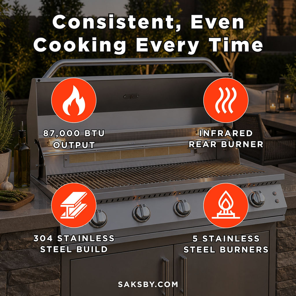 KoKoMo Grills 40-Inch Professional 87K BTU LP NG 5 Burner Built-In Stainless Steel Gas Grill (SAK75364) - Saksby Wholesale - Features