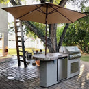 Kokomo Grills Maui BBQ Island With 33 Inch Round Bar LED Lights And Built In BBQ SAK25961 - Lifestyle On Backyard Patio