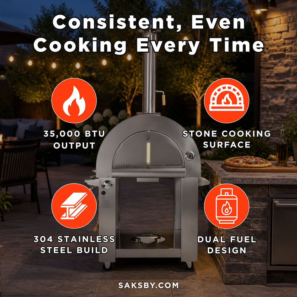 KoKoMo Grills Premium 32-Inch Stainless Steel Dual Fuel Gas Or Wood Fired Pizza Oven [KO-PIZZAOVEN] (SAK14753) - Saksby Wholesale - Features