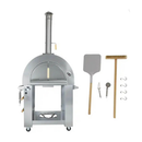 KOKOMO GRILLS Premium 32 Inch Stainless Steel Dual Fuel Gas Or Wood Fired Pizza Oven (SAK14753) Front Side View With Accessories