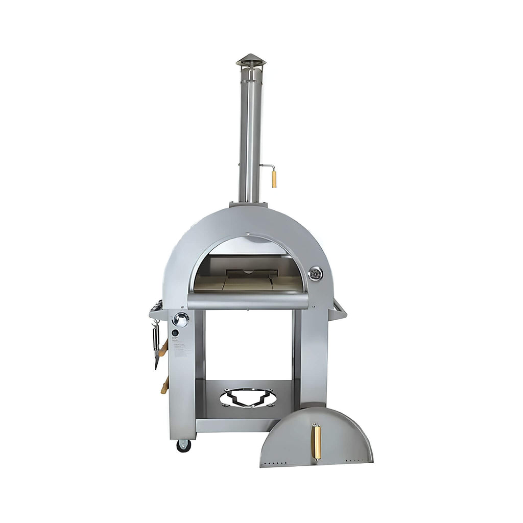 KoKoMo Grills Premium 32-Inch Stainless Steel Dual Fuel Gas Or Wood Fired Pizza Oven [KO-PIZZAOVEN] (SAK14753) - Saksby Wholesale - Front View With Lid Removed