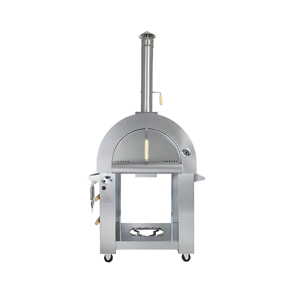 KoKoMo Grills Premium 32-Inch Stainless Steel Dual Fuel Gas Or Wood Fired Pizza Oven [KO-PIZZAOVEN] (SAK14753) - Saksby Wholesale - Front View With Lid