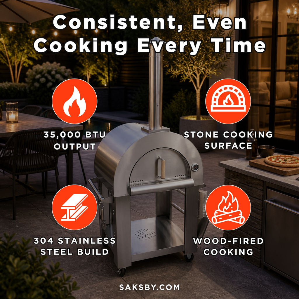 KoKoMo Grills Premium 32-Inch Stainless Steel Wood Fired Pizza Oven [KO-PIZZAOVEN] (SAK92618) - Saksby Wholesale - Features