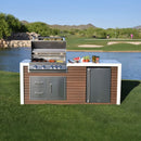 Kokomo Grills Professional Shiplap Outdoor Kitchen Island With Waterfall Edge Built In Grill And Refrigerator SAK65125 - Lifestyle Front View On Grass