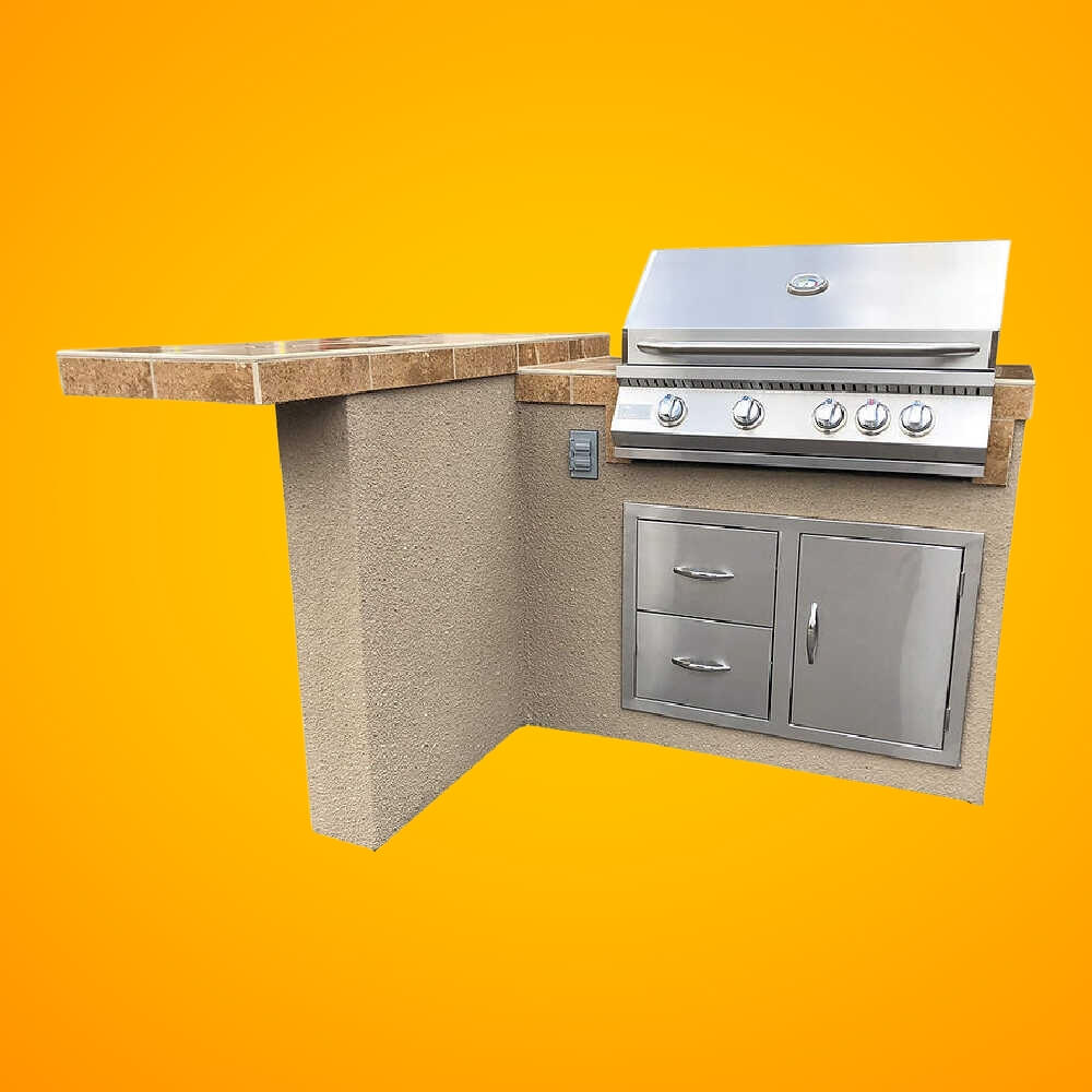 KoKoMo Grills Havana L-Shape BBQ Island Outdoor Kitchen With Built In BBQ Grill (SAK47390)