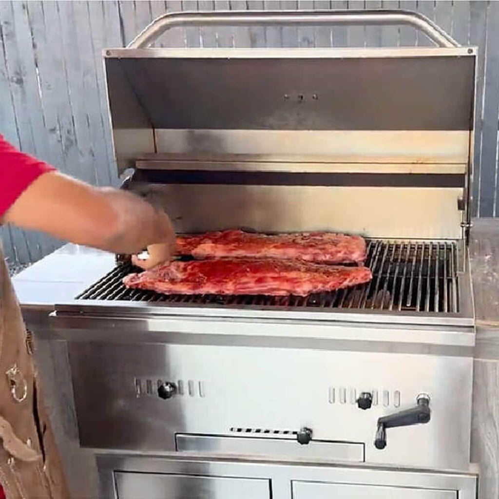 KoKoMo Grills Premium Built-In Charcoal Grill With 304 Stainless Steel And Adjustable Heat Tray, 32" (SAK32504) - Saksby Wholesale - Cooking Demonstration View