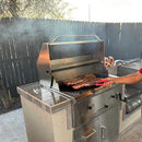 KoKoMo Grills Premium Built-In Charcoal Grill With 304 Stainless Steel And Adjustable Heat Tray, 32" (SAK32504) - Saksby Wholesale - Grill Demonstration View