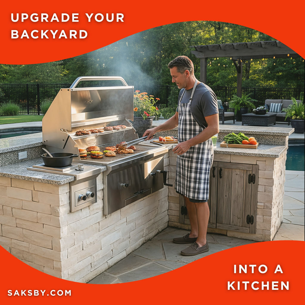 KoKoMo Grills Premium Built-In Charcoal Grill With 304 Stainless Steel And Adjustable Heat Tray, 32" (SAK32504) - Saksby Wholesale - Lifestyle Image