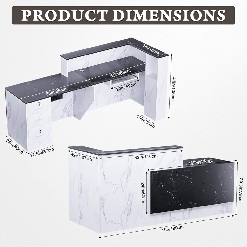 L-Shaped Modern Black And White Reception Desk With Lockable Drawers (SAK50729) - Saksby Wholesale - Dimension