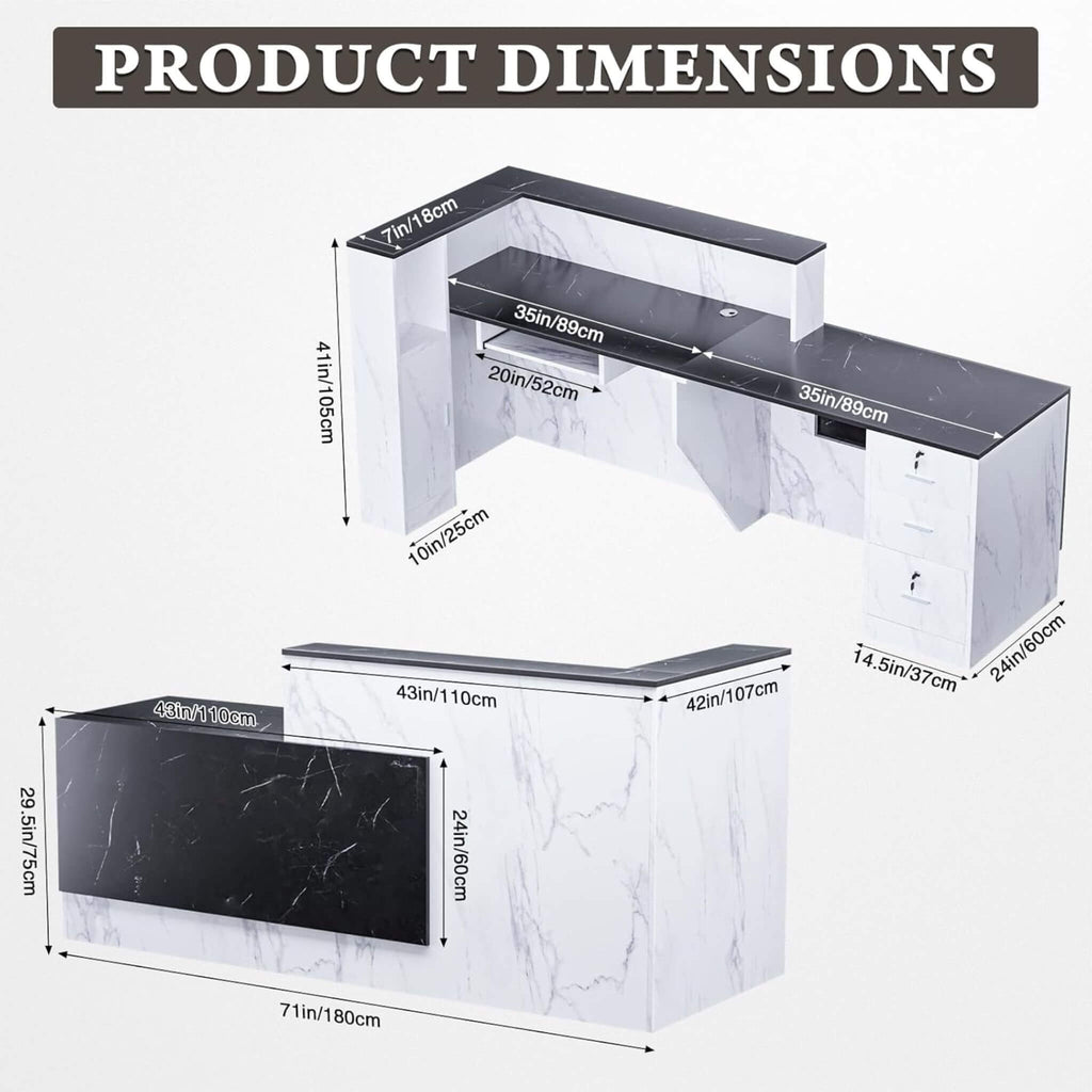 L-Shaped Modern Black And White Reception Desk With Lockable Drawers (SAK50729) - Saksby Wholesale - Dimensions