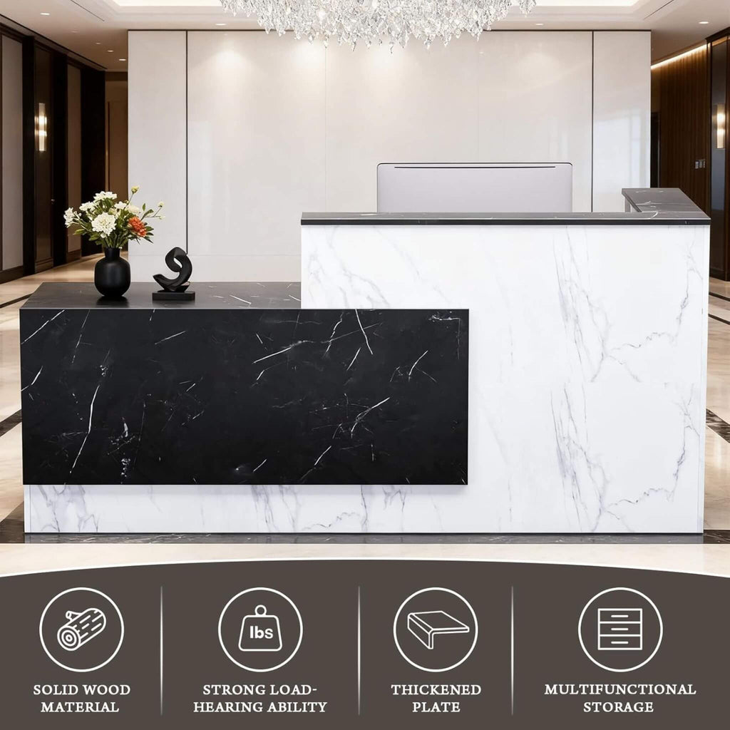 L-Shaped Modern Black And White Reception Desk With Lockable Drawers (SAK50729) - Saksby Wholesale - Product Feature in Lifestyle Image