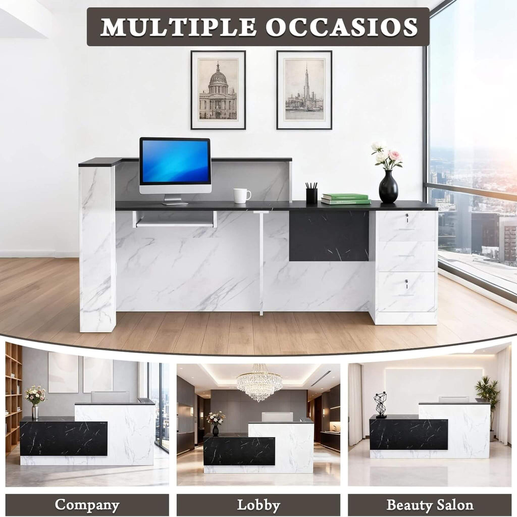 L-Shaped Modern Black And White Reception Desk With Lockable Drawers (SAK50729) - Saksby Wholesale - Product Usage