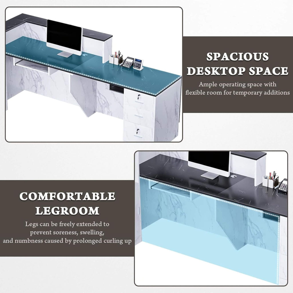 L-Shaped Modern Black And White Reception Desk With Lockable Drawers (SAK50729) - Saksby Wholesale - Space And Legs Features