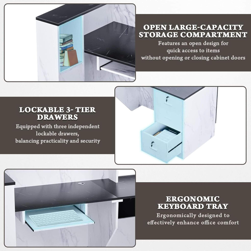 L-Shaped Modern Black And White Reception Desk With Lockable Drawers (SAK50729) - Saksby Wholesale - Storage Features
