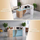 L-Shaped Modern Brown And White Reception Desk With Lockable Drawers (SAK26491) - Saksby Wholesale - Space and Leg Features