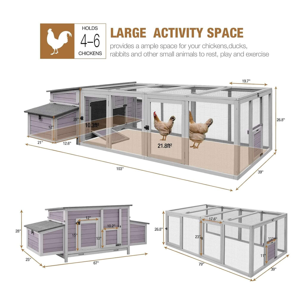 Large 103-Inch Outdoor Chicken Coop House With Run And Nesting Box [4-6 Chickens] (SAK53194) - Saksby Wholesale - Dimensions