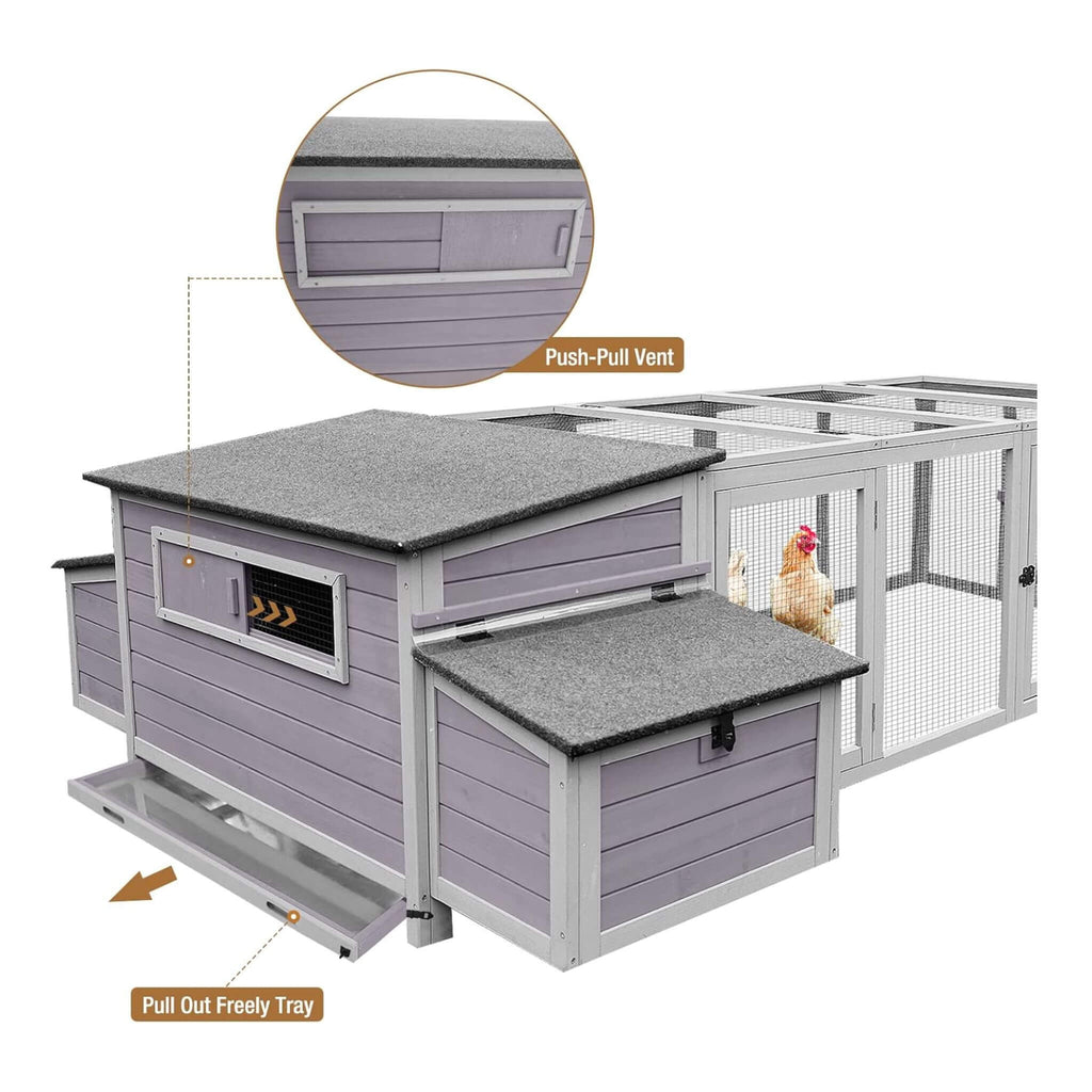 Large 103-Inch Outdoor Chicken Coop House With Run And Nesting Box [4-6 Chickens] (SAK53194) - Saksby Wholesale - Tray And Ventilation View