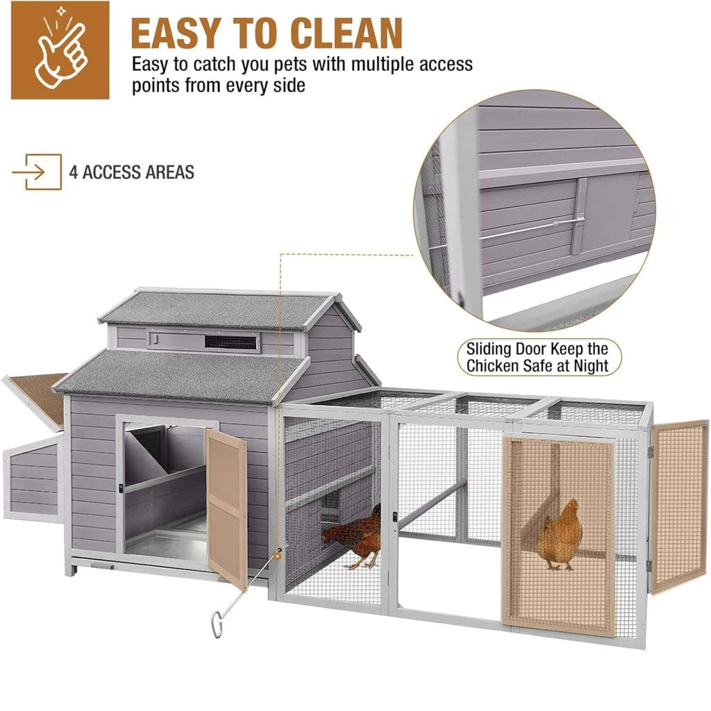 Large 115-Inch Portable Chicken Coop With Run And Nesting Boxes [8-10 Chickens] (SAK18263) - Saksby Wholesale - Access Areas View