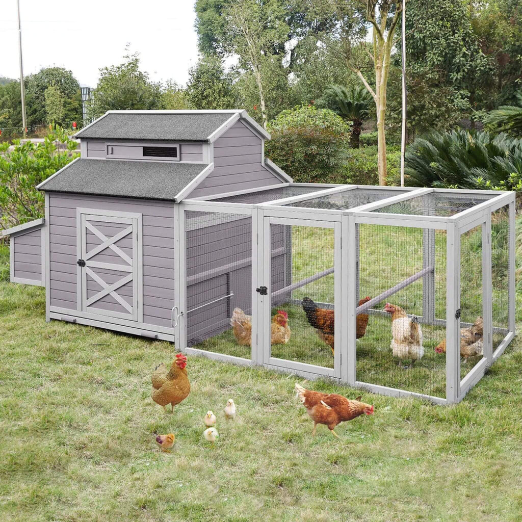 Large 115-Inch Portable Chicken Coop With Run And Nesting Boxes [8-10 Chickens] (SAK18263) - Saksby Wholesale - Lifestyle Image With Chickens Inside