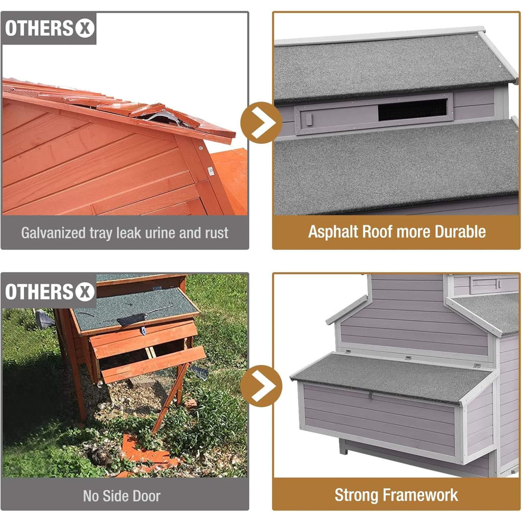 Large 115-Inch Portable Chicken Coop With Run And Nesting Boxes [8-10 Chickens] (SAK18263) - Saksby Wholesale - Roof And Framework Features