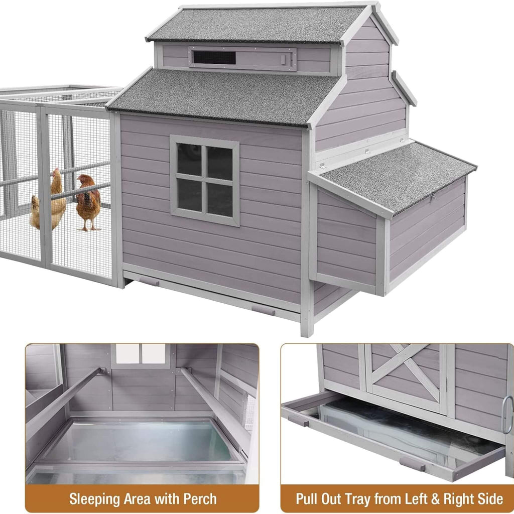 Large 115-Inch Portable Chicken Coop With Run And Nesting Boxes [8-10 Chickens] (SAK18263) - Saksby Wholesale - Sleeping Area And Tray View
