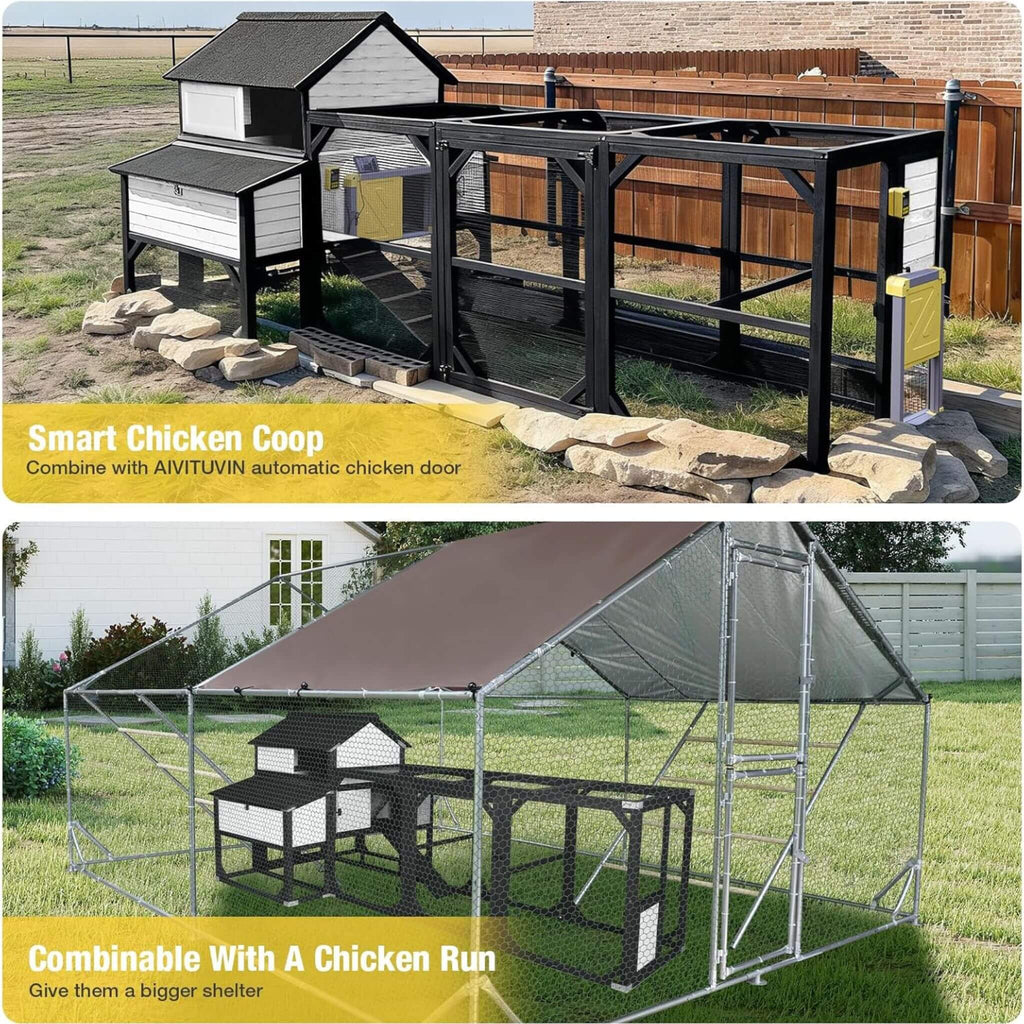 Large 118-Inch Outdoor Wooden Chicken Coop With Extended Run And 6 Nesting Boxes [8-10 Chickens] (SAK63940) - Saksby Wholesale - Lifestyle Image With Tent