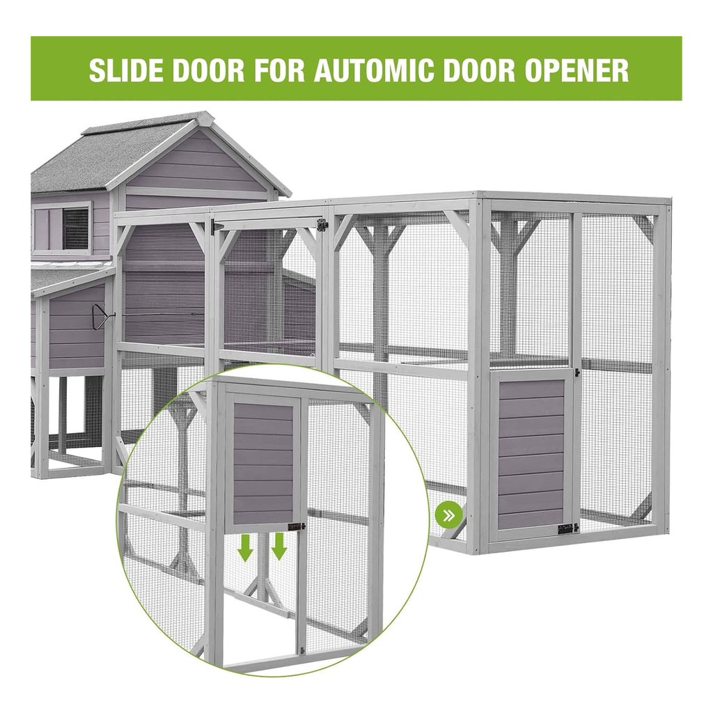 Large 137-Inch Wooden Chicken Coop With Run And 6 Nesting Boxes [10-15 Chickens] (SAK96430) - Saksby Wholesale - Automatic Door Opener View