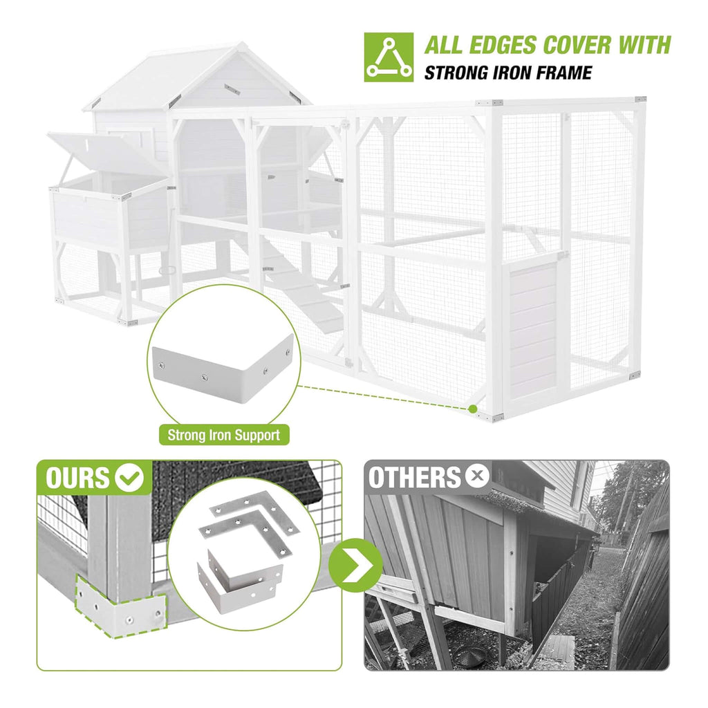 Large 137-Inch Wooden Chicken Coop With Run And 6 Nesting Boxes [10-15 Chickens] (SAK96430) - Saksby Wholesale - Iron Frame Feature