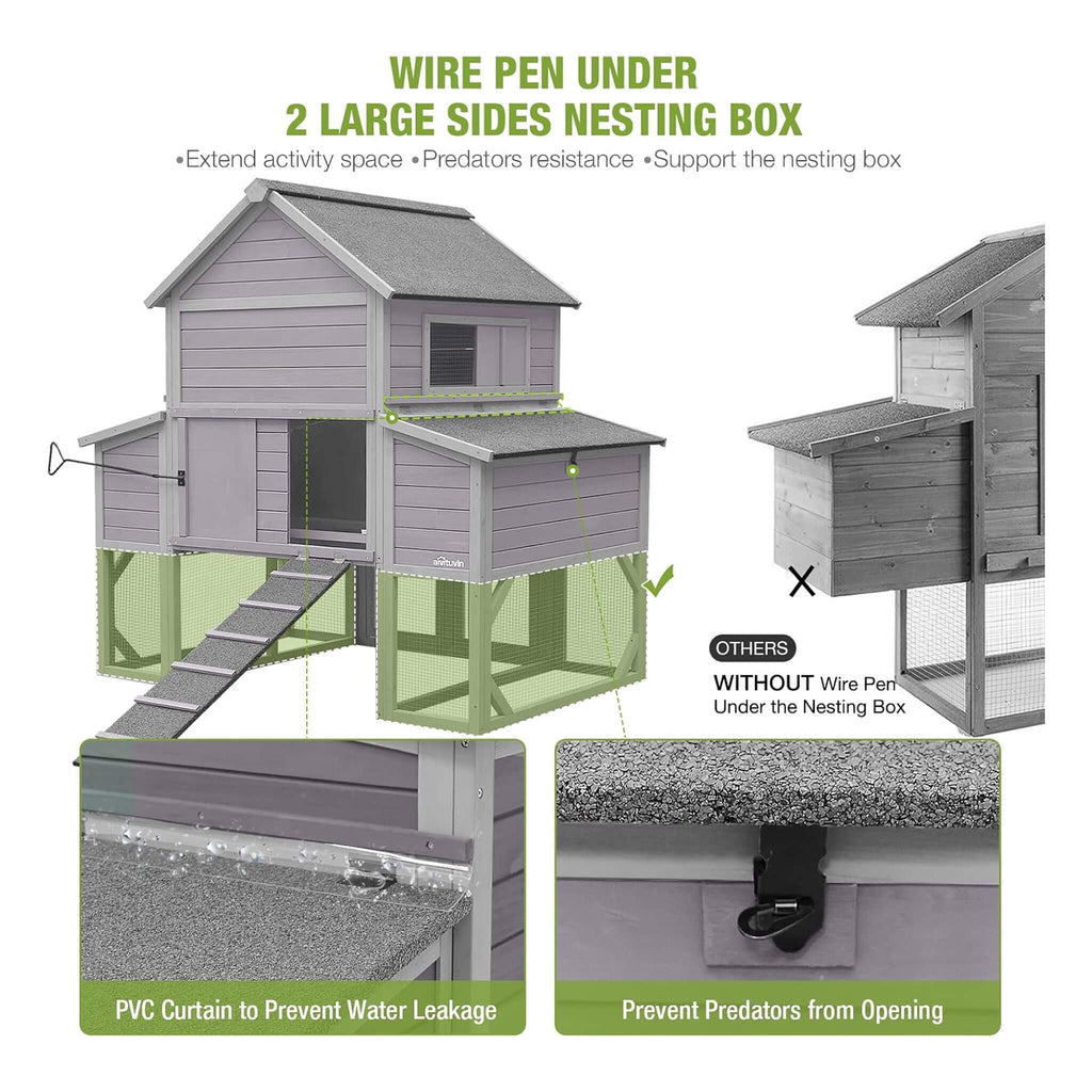 Large 137-Inch Wooden Chicken Coop With Run And 6 Nesting Boxes [10-15 Chickens] (SAK96430) - Saksby Wholesale - Nesting Box Features