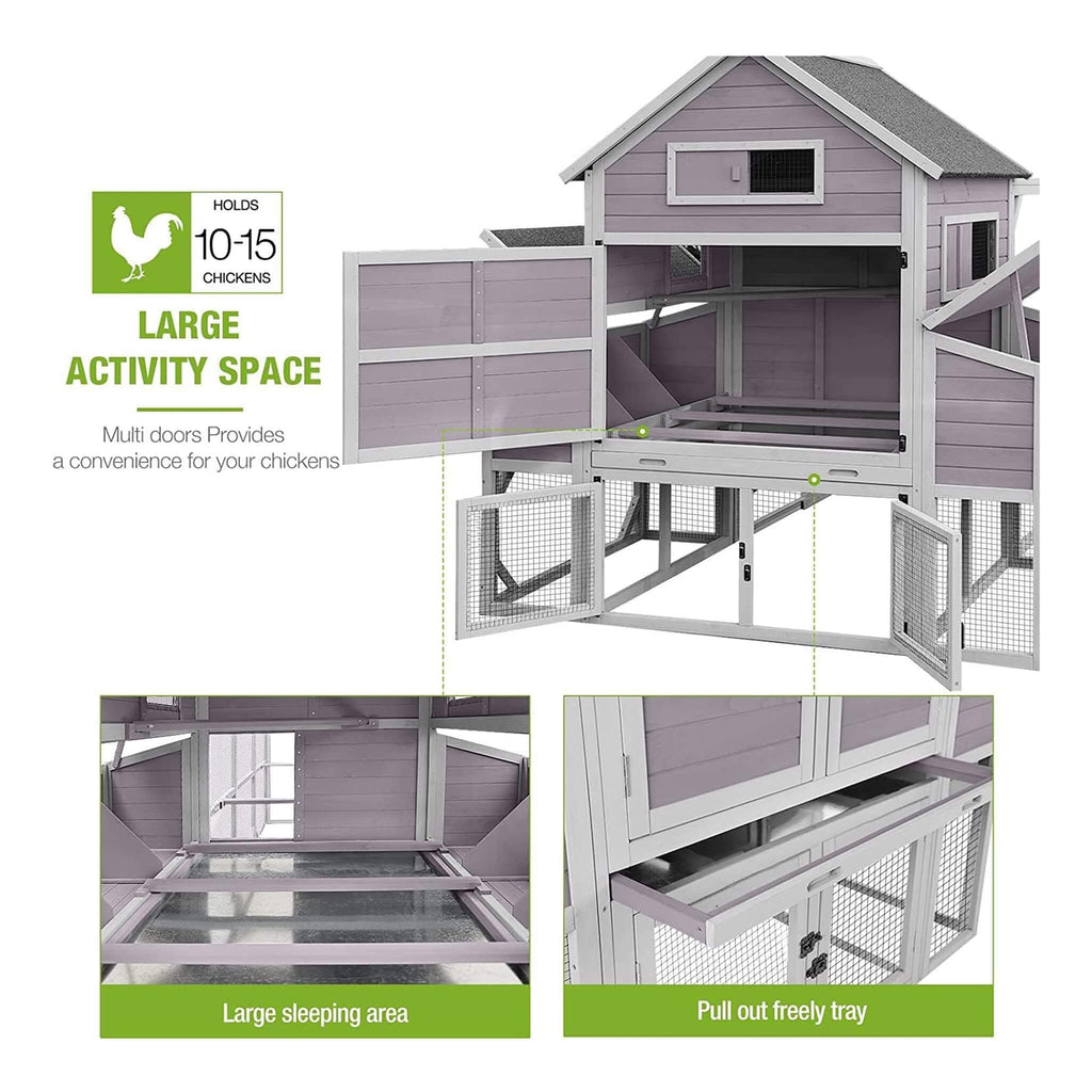 Large 137-Inch Wooden Chicken Coop With Run And 6 Nesting Boxes [10-15 Chickens] (SAK96430) - Saksby Wholesale - Sleeping Area And Tray View