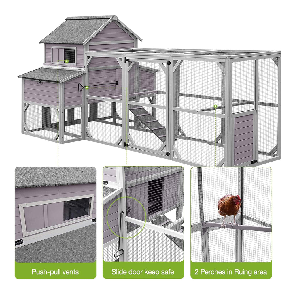 Large 137-Inch Wooden Chicken Coop With Run And 6 Nesting Boxes [10-15 Chickens] (SAK96430) - Saksby Wholesale - Ventilation And Sliding Door View