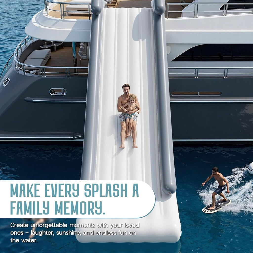 Large 16FT Commercial Inflatable Yacht Water Slide With Pump (SAK48172) - Saksby Wholesale  Lifestyle Image With Man Sliding
